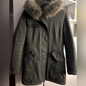 LA Coalition Womens Coat Jacket Parka Small Full Zip Hooded Green